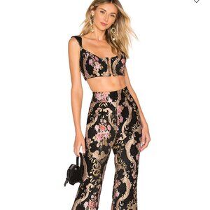 NEW w/tags FOR LOVE AND LEMONS Black Pink Rose Floral Brocade Bra Crop Top M